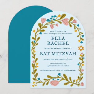 Floral Wreath Bat Mitzvah Handgezeichnet Custom Ar Einladung