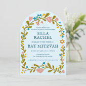 Floral Wreath Bat Mitzvah Handgezeichnet Custom Ar Einladung (Stehend Vorderseite)