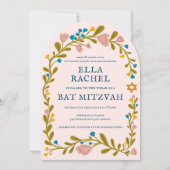 Floral Wreath Bat Mitzvah Handgezeichnet Custom Ar Einladung (Vorderseite)