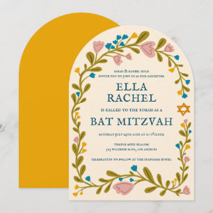 Floral Wreath Bat Mitzvah Handgezeichnet Custom Ar Einladung