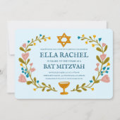 Floral Wreath Bat Mitzvah Handgezeichnet Custom Einladung (Vorderseite)