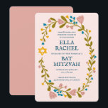 Floral Wreath Bat Mitzvah Handgezeichnet Custom Einladung<br><div class="desc">Perfekte Karte, um eine Bar mitzvah, Fledermausmitzvah oder andere jüdische Feier anzukündigen! Handgemachte Kunst für Sie! Vollständig anpassbar! Klicken Sie auf "Personalisieren" oben, um den Text zu bearbeiten. Klicken Sie auf "Bearbeiten mit dem Designwerkzeug", um die Schriftart, Farben und Einstellungen anzupassen. Auch können Sie den Kartenstil so ändern, dass er...</div>