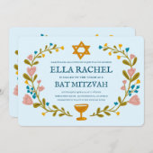 Floral Wreath Bat Mitzvah Handgezeichnet Custom Einladung (Vorne/Hinten)