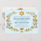 Floral Wreath Bat Mitzvah Handgezeichnet Custom Einladung (Vorne/Hinten)