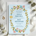 Floral Wreath Bat Mitzvah Handgezeichnet Custom Einladung<br><div class="desc">Perfekte Karte, um eine Bar mitzvah, Fledermausmitzvah oder andere jüdische Feier anzukündigen! Handgemachte Kunst für Sie! Vollständig anpassbar! Klicken Sie auf "Personalisieren" oben, um den Text zu bearbeiten. Klicken Sie auf "Bearbeiten mit dem Designwerkzeug", um die Schriftart, Farben und Einstellungen anzupassen. Auch können Sie den Kartenstil so ändern, dass er...</div>