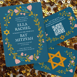 Floral Wreath Bat Mitzvah Handgezeichnet Custom Einladung