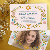 Floral Wreath Bat Mitzvah Handgezeichnet Custom Einladung