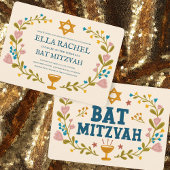 Floral Wreath Bat Mitzvah Handgezeichnet Custom Einladung