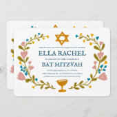 Floral Wreath Bat Mitzvah Handgezeichnet Custom Einladung (Vorne/Hinten)