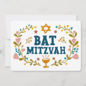 Floral Wreath Bat Mitzvah Handgezeichnet Custom Einladung (Rückseite)