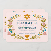 Floral Wreath Bat Mitzvah Handgezeichnet Custom Einladung (Vorne/Hinten)