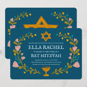 Floral Wreath Bat Mitzvah Handgezeichnet Custom Einladung