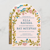 Floral Wreath Bat Mitzvah Handgezeichnet Custom FO Einladung (Vorne/Hinten)