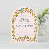 Floral Wreath Bat Mitzvah Handgezeichnet Custom FO Einladung (Stehend Vorderseite)