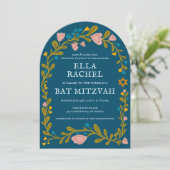 Floral Wreath Bat Mitzvah Handgezeichnet Custom FO Einladung (Stehend Vorderseite)
