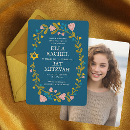 Floral Wreath Bat Mitzvah Handgezeichnet Custom Fo Einladung