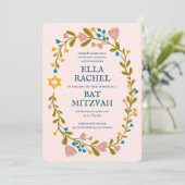 Floral Wreath Bat Mitzvah Handgezeichnet Custom Fo Einladung (Stehend Vorderseite)