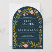 Floral Wreath Bat Mitzvah Handgezeichnet Custom FO Einladung (Vorderseite)