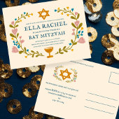 Floral Wreath Bat Mitzvah Handgezeichnet Custom Postkarte