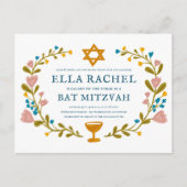 Floral Wreath Bat Mitzvah Handgezeichnet Custom Postkarte (Vorderseite)