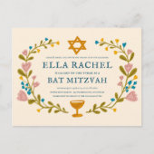 Floral Wreath Bat Mitzvah Handgezeichnet Custom Postkarte (Vorderseite)