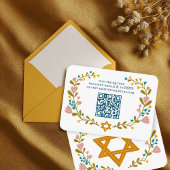 Floral Wreath Bat Mitzvah Handgezeichnet Custom QR Begleitkarte
