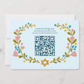 Floral Wreath Bat Mitzvah Handgezeichnet Custom QR Einladung (Rückseite)