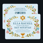 Floral Wreath Bat Mitzvah Handgezeichnet Custom QR Einladung<br><div class="desc">Perfekte Karte, um eine Bar mitzvah, Fledermausmitzvah oder andere jüdische Feier anzukündigen! Handgemachte Kunst für Sie! Vollständig anpassbar! Klicken Sie auf "Personalisieren" oben, um den Text zu bearbeiten und Ihre Links zum QR-Code auf der Rückseite hinzuzufügen. Klicken Sie auf "Bearbeiten mit dem Designwerkzeug", um die Schriftart, Farben und Einstellungen anzupassen....</div>