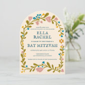 Floral Wreath Bat Mitzvah Handgezeichnet Custom QR Einladung (Stehend Vorderseite)