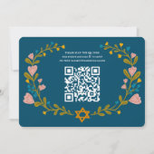 Floral Wreath Bat Mitzvah Handgezeichnet Custom QR Einladung (Rückseite)