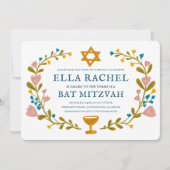 Floral Wreath Bat Mitzvah Handgezeichnet Custom QR Einladung (Vorderseite)