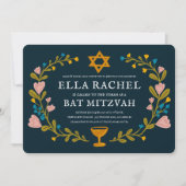 Floral Wreath Bat Mitzvah Handgezeichnet Custom QR Einladung (Vorderseite)