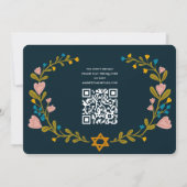 Floral Wreath Bat Mitzvah Handgezeichnet Custom QR Einladung (Rückseite)