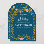 Floral Wreath Bat Mitzvah Handgezeichnet Custom QR Einladung (Vorne/Hinten)