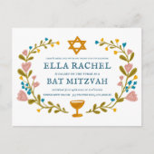 Floral Wreath Bat Mitzvah Handgezeichnet Custom QR Postkarte (Vorderseite)