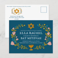 Floral Wreath Bat Mitzvah Handgezeichnet Custom QR