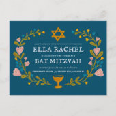 Floral Wreath Bat Mitzvah Handgezeichnet Custom QR Postkarte (Vorderseite)