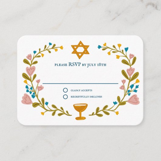 Floral Wreath Bat Mitzvah Handgezeichnet Custom UA Begleitkarte (Vorderseite)