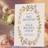 Floral Wreath Bat Mitzvah Handgezeichnet Custom We Sockelschild