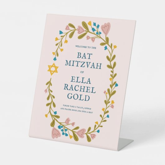 Floral Wreath Bat Mitzvah Handgezeichnet Custom We Sockelschild (Vorderseite)