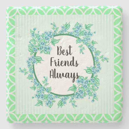 Floral Wreath Blue Mint Best Friends Steinuntersetzer (Vorderseite)