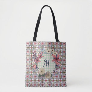 Floral Wreath   Blumenmuster   Monogramm Tasche
