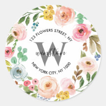 Floral Wreath Boho Monogram Rücksendeadresse