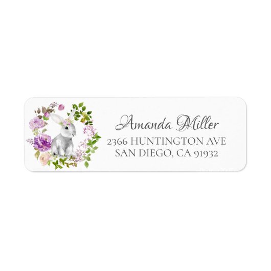 Floral Wreath Bunny Return Address Label (Vorne)