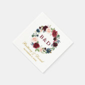 Floral Wreath Burgundy Blue Gold Wedding Serviette (Ecke)