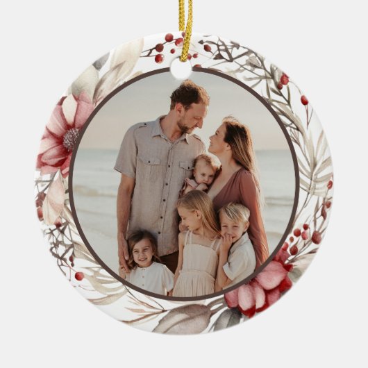 Floral Wreath Custom Photo Keramik Ornament (Vorne)