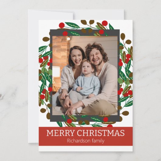 Floral Wreath Elegantes Foto Feiertagskarte (Vorderseite)