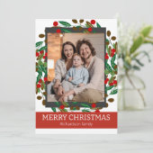 Floral Wreath Elegantes Foto Feiertagskarte (Stehend Vorderseite)