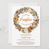 Floral wreath fall little pumpkin baby shower einladung (Vorderseite)
