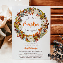 Floral wreath fall little pumpkin baby shower